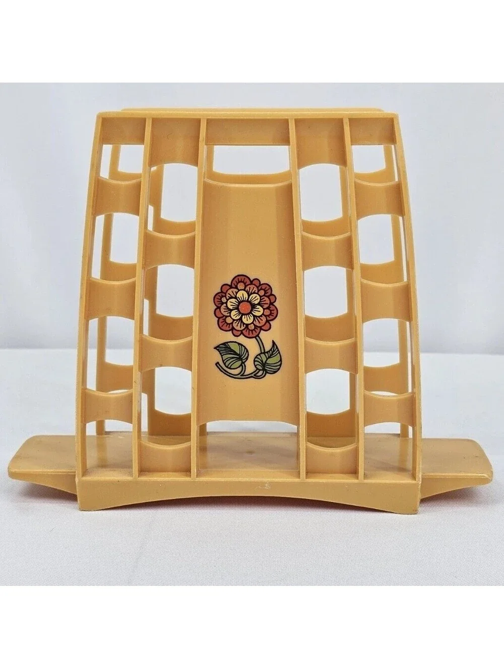 Vintage Harvest Gold Plastic Napkin Holder Retro Floral Decal 1970 Kitchen Decor